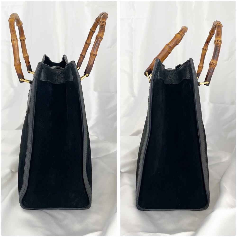 GUCCI Bamboo Diana Vintage Tote Bag Black Suede Leather Top Handles 1990s - Picture 15 of 17